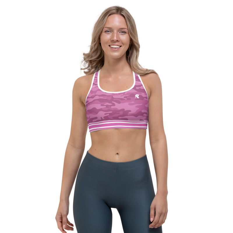 Pink Camo Print Sports Bra